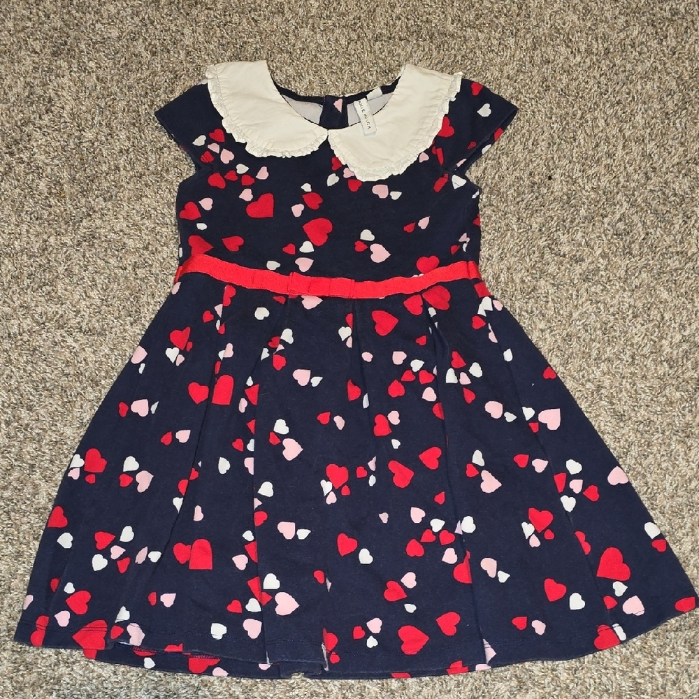 Girls Janie and Jack Navy Heart Print Dress with White Peter Pan Collar